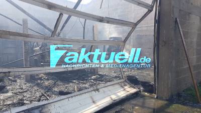 (Bilderupdate) Vollbrand Fabrikhalle bei Bad Schönborn: Gasflaschen explodierten und starke Rauchentwicklung