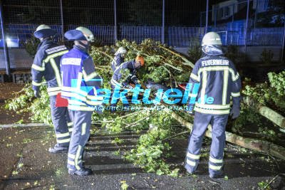 Baum auf Auto gekracht, Wetterleuchten über der Stadt, Regenmassen, Äste auf den Straßen. Sturmböen und extreme Regenfälle sorgen für viele Einsätze der Feuerwehren in BW
