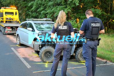 (BB) Wustrau: Überholmanöver auf Landesstraße 164 geht schief - Fahrzeugführerin prallt mit Quad zusammen - 42-jähriger Quad-Fahrer wird verletzt und ins Krankenhaus gebracht
