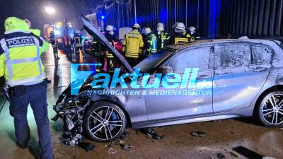 BAB 8: Sommerreifen bei Minusgraden: BMW schleudert Porsche gegen Streifenwagen, der vorausgegangenen Unfall absichert - Polizist im Streifenwagen verletzt - trotz guter Absicherung