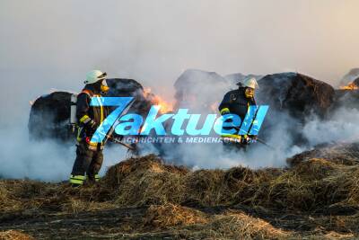Über 60 Strohballen und Heuhaufen brennen auf beutelsbacher Feld