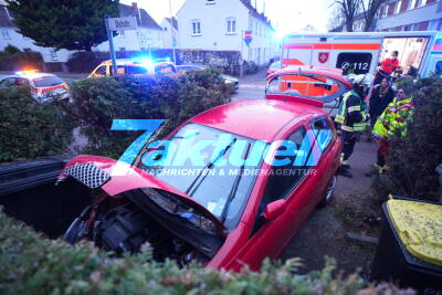 Autofahrer kracht nach Irrfahrt in Mülltonnen und Hecke