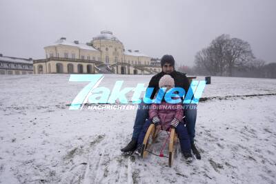 Erster Schneefall in Stuttgart - Und schon sind die Schlittenfahrer und Rodler am Schloss Solitude