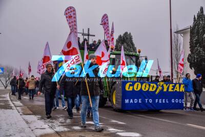 Goodyear Philippsburg: Große Demonstration, Kundgebung und Betriebsversammlung - Etwa 400 Mitarbeiter protestieren gegen Werksschliessung des Reifenwerks